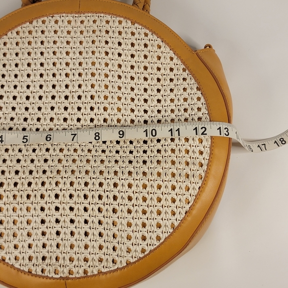 Sole Society Faux Camel Leather and Cream Rattan Circle Bag, EUC - Picture 6 of 7